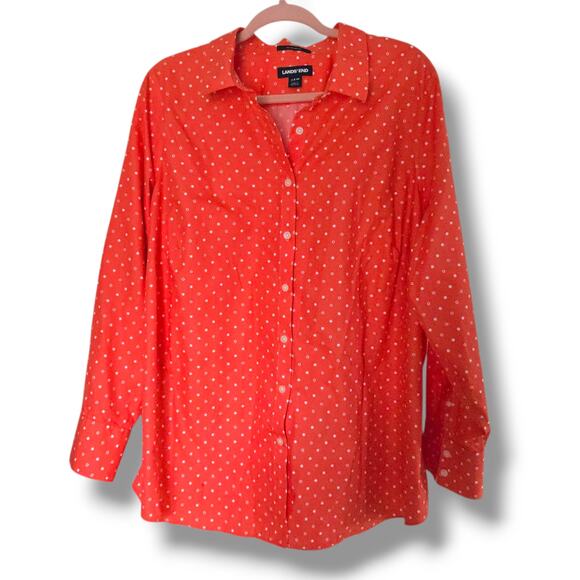 Lands' End Dot Print Button Down Blouse Plus Size No Iron Cotton 24W - Picture 1 of 9